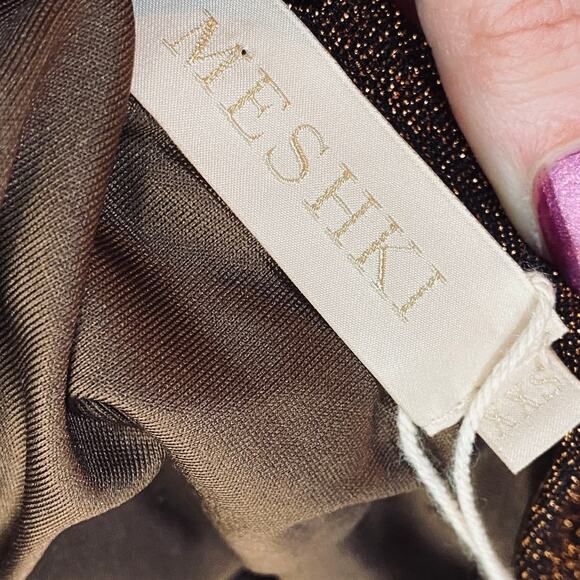 MESHKI Christina Backless Cut out Dress Long Sleeve Brown Gold Metallic NEW XXS - Picture 12 of 12